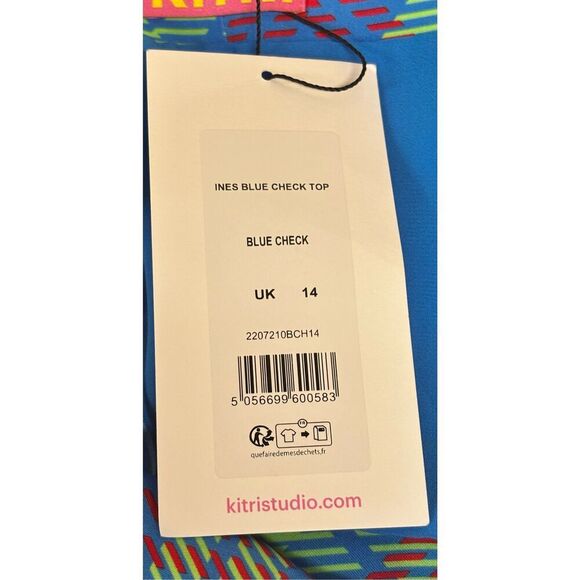 KITRI Women's Ines Check Sleeveless Top in Blue NWT Size US 10 - Picture 9 of 11